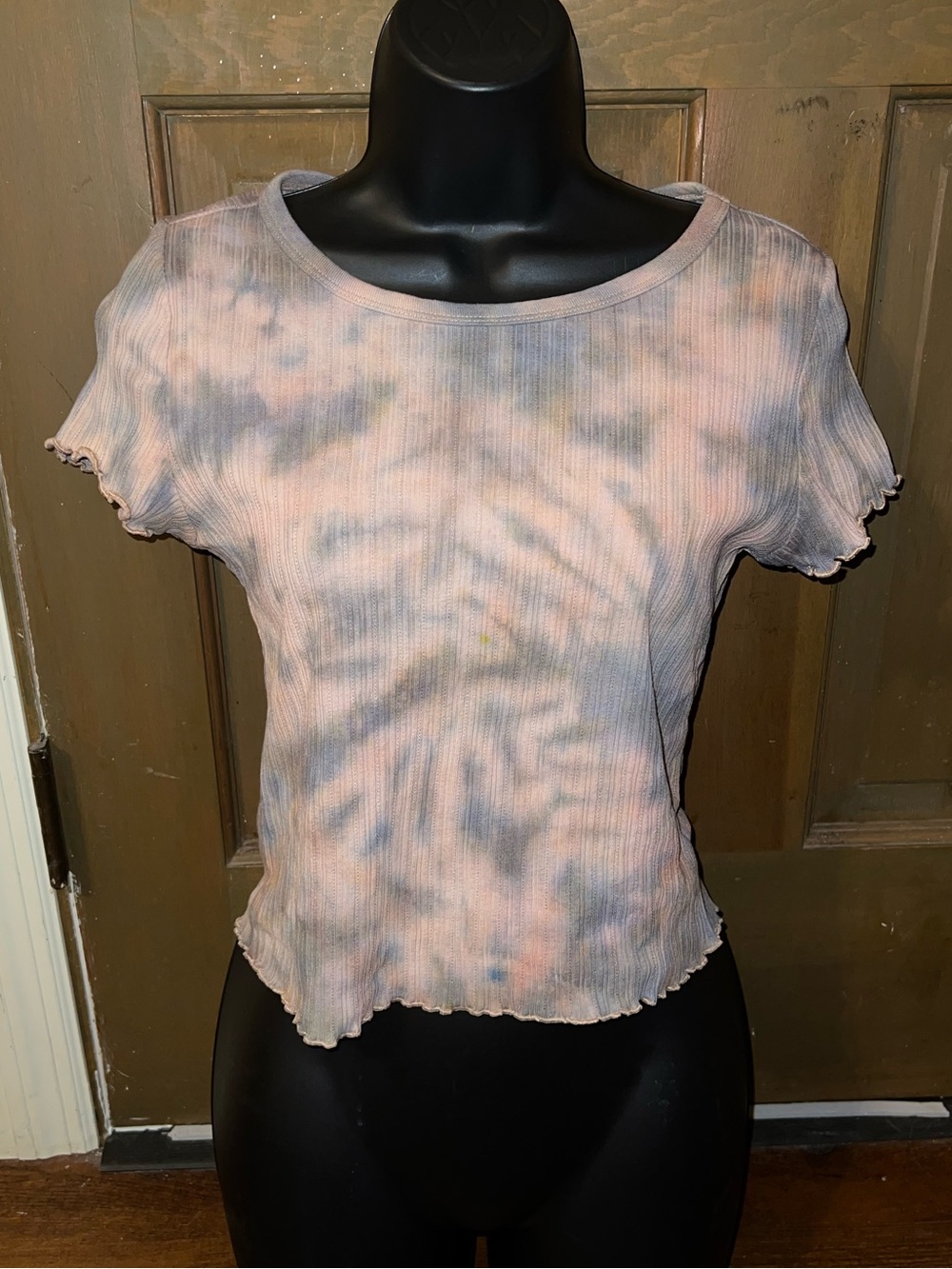 Aeropostale Y2K Seriously Soft Shrunken Ribbed Peach Tie-Dye Top Size M - Picture 4 of 9